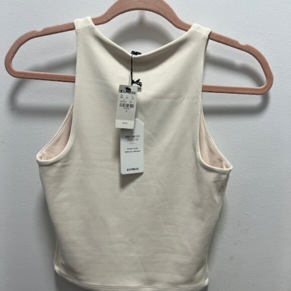 Express Body Contour High Compression High Neck Cropped Tank Swan Color - Picture 2 of 3